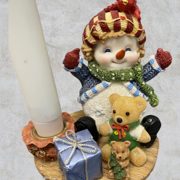 CANDLE HOLDER -- Sitting Snowman Taper Candle Holder, Christmas Decor, w/Candle - Picture 4 of 8
